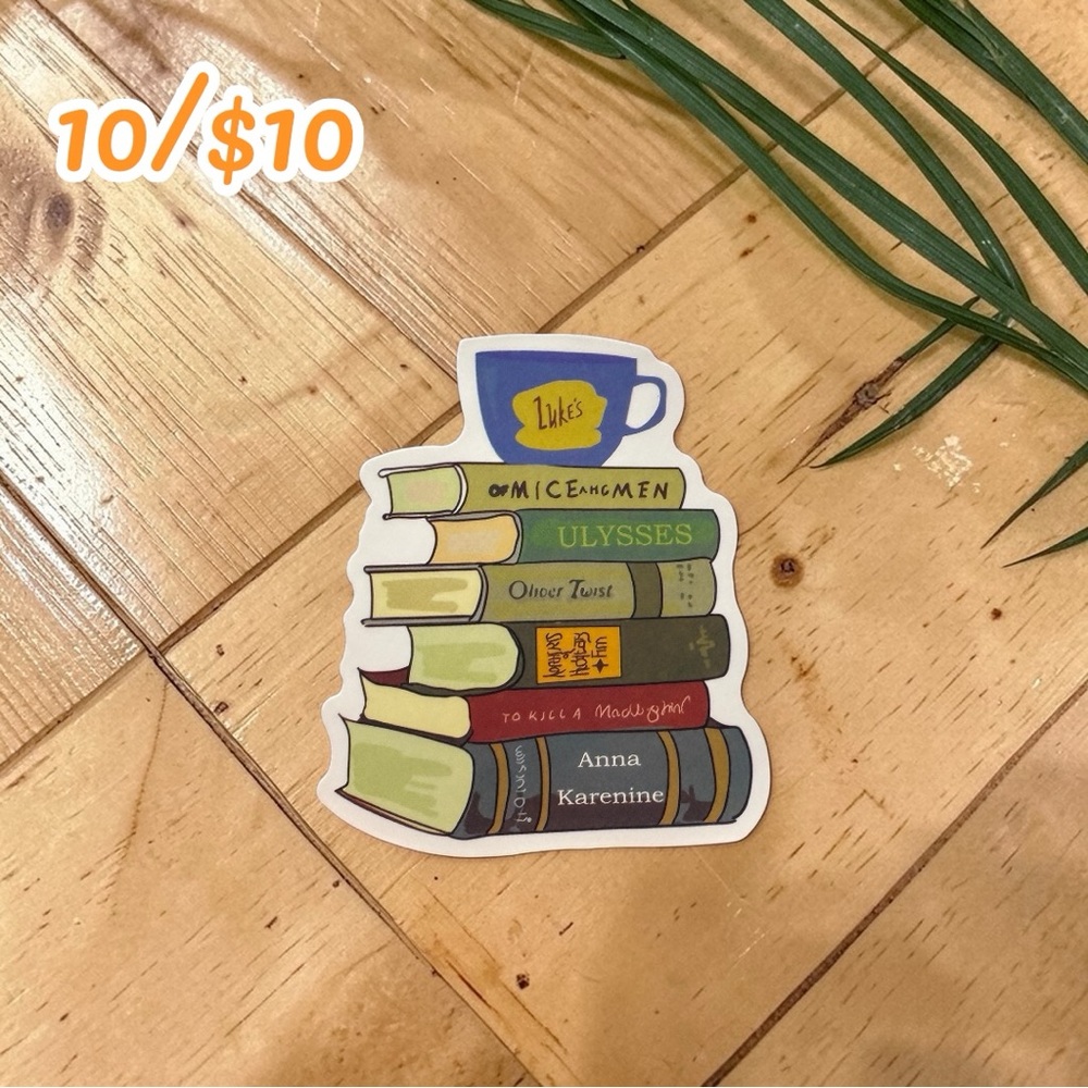 Classic Book Stack & Coffee Sticker – Literary Reader Vinyl | Gilmore Girls